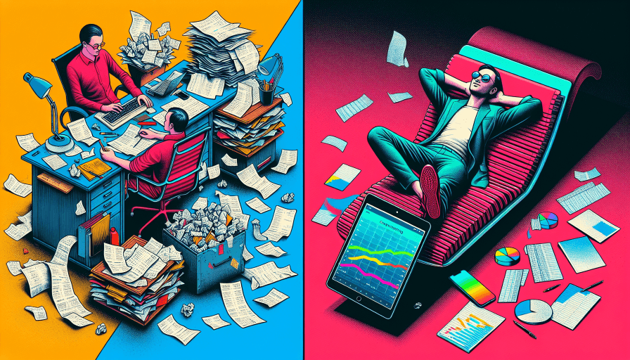 Illustration of manual and automated financial tracking methods