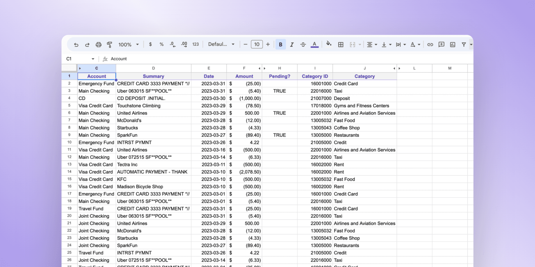 Transactions in Google Sheets